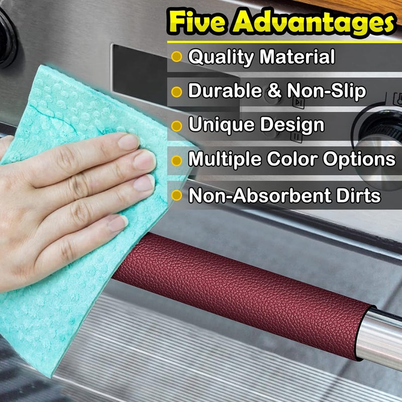 Royleath Refrigerator Handle Covers, Set of 6, Leather Kitchen Appliance Handle Covers, Keep Your Fridge Microwave Oven Stove or Dishwasher Clean, Stains Dirty Oils, Timesaver, Kitchen Decor(Burgundy) - Image 3